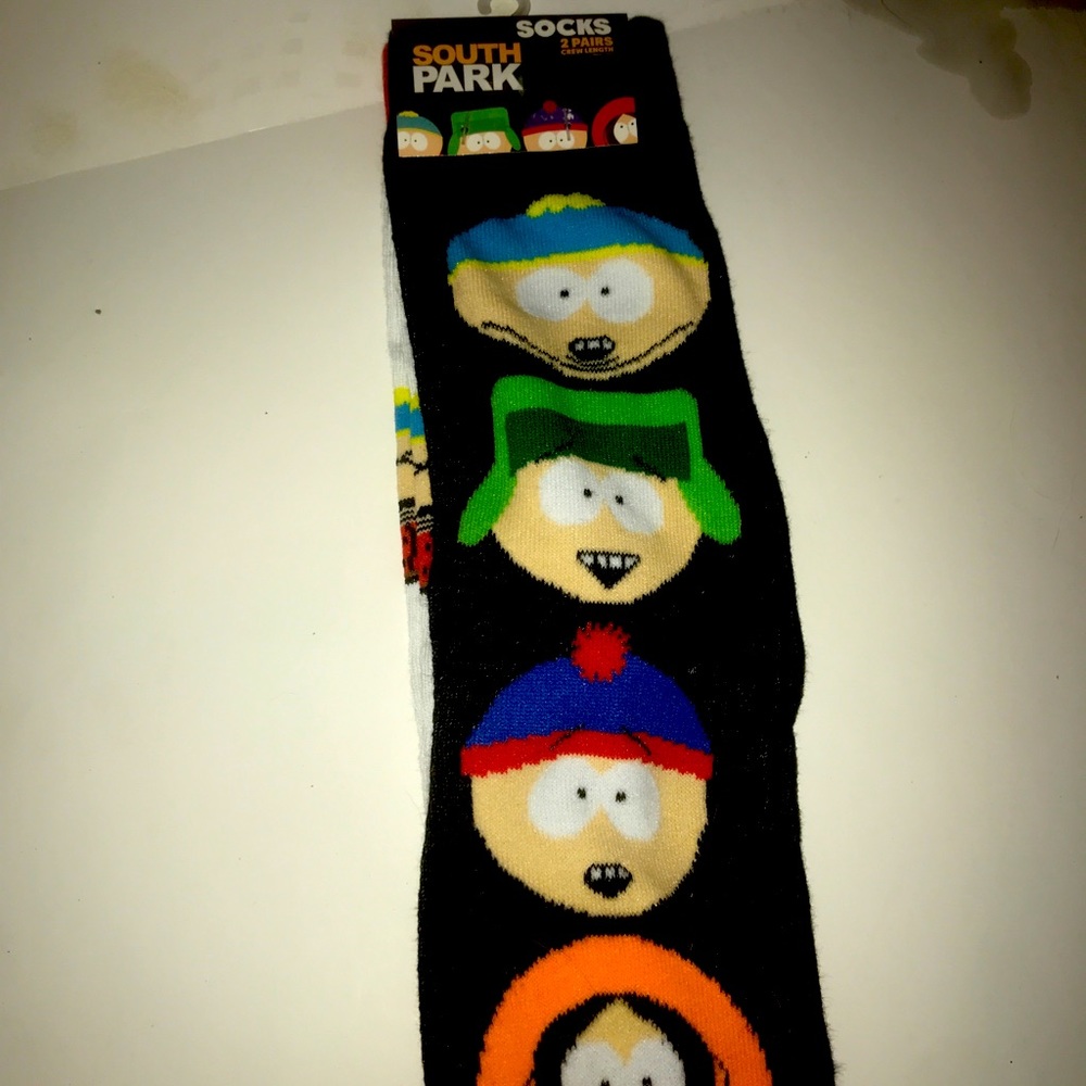 South Park 2 Pair Crew Socks Medium Black White New